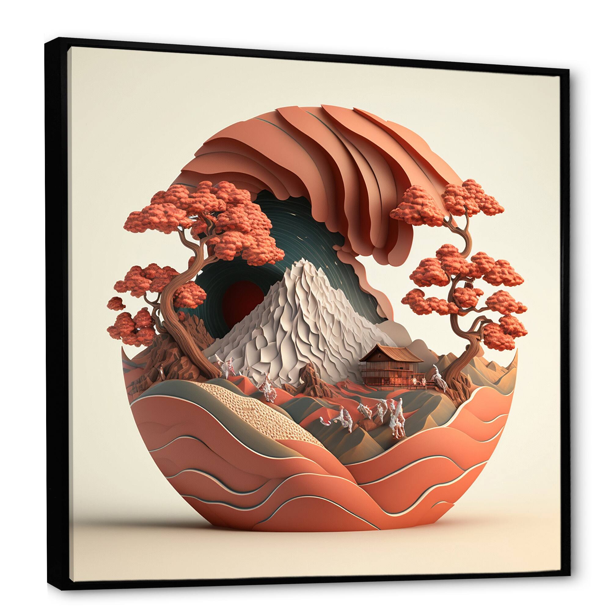 Designart "Terra Cotta Bonzai Mountains I" Abstract Landscape Framed